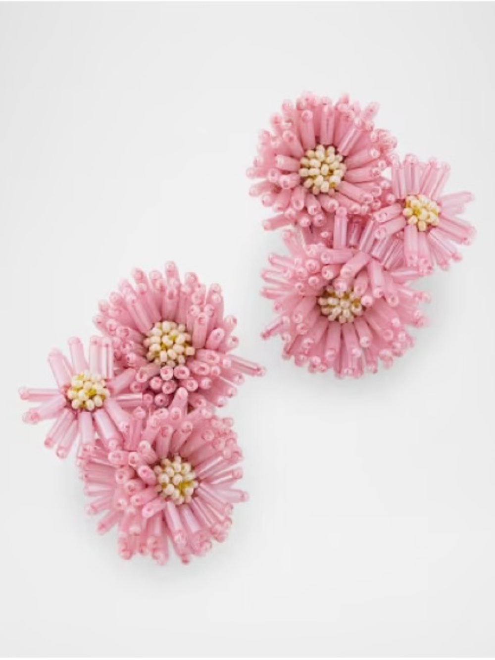 NWOT OSCAR DE LA RENTA Pompom Flower Clip-On Earrings Pink Beaded Floral